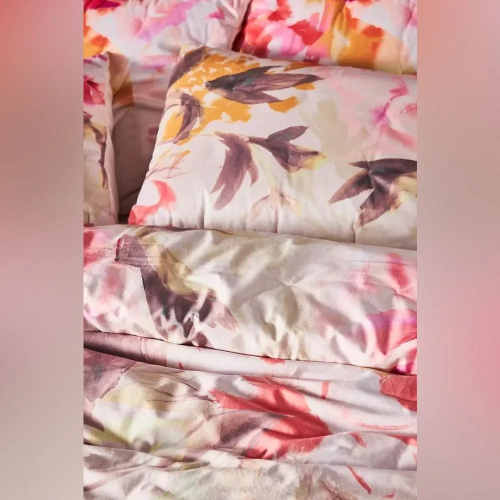 Anthropologie Velvet Shannon Floral Quilt Pink Neutral Queen NWT
